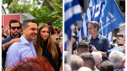 Tsipras a sinistra e Mitsotakis a destra